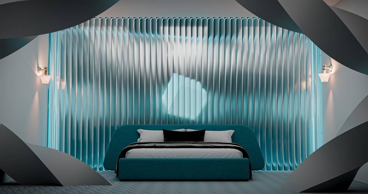 visual display art how to make: layered geometric wood panels on a white wall with soft ambient lighting